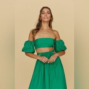 SEVEN Wonders Women’s Sz US 8 Medium Jolie Crop Top Emerald Green Off Shoulder